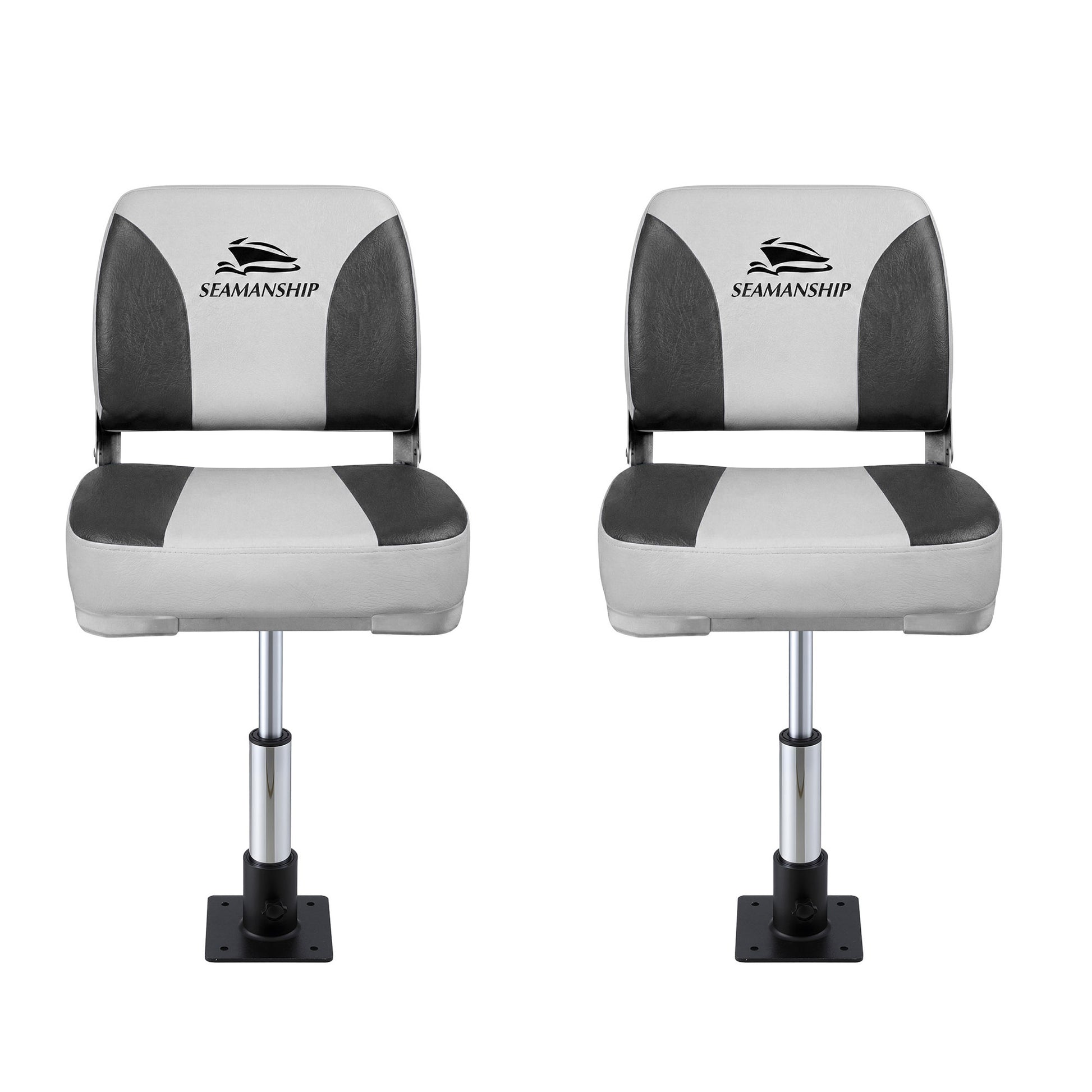 Seamanship 2X Folding Boat Seats with 2X Adjustable Pedestals 34–46cm Marine Swivel Low Back 13cm Padding Charcoal - Image 3