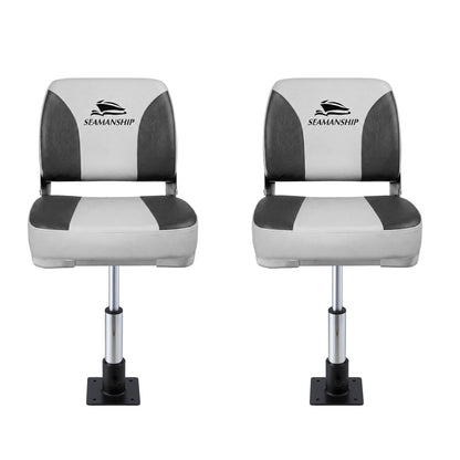 Seamanship 2X Folding Boat Seats with 2X Adjustable Pedestals 34–46cm Marine Swivel Low Back 13cm Padding Charcoal - Image 3