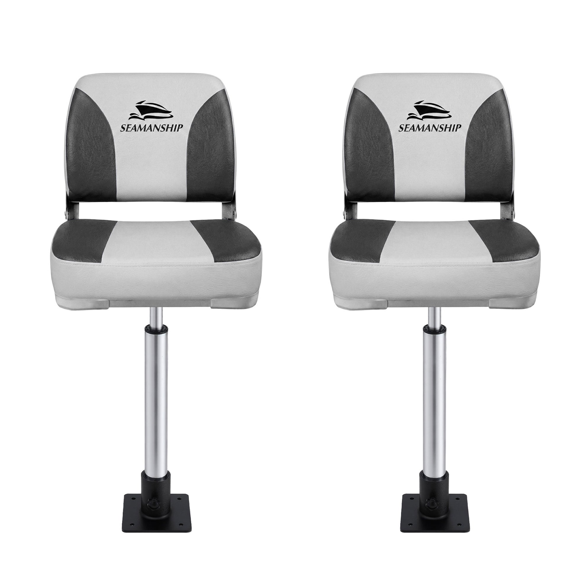 Seamanship 2X Folding Boat Seats with 2X Adjustable Pedestals 55–75cm Marine Swivel Low Back 13cm Padding Charcoal - Image 3