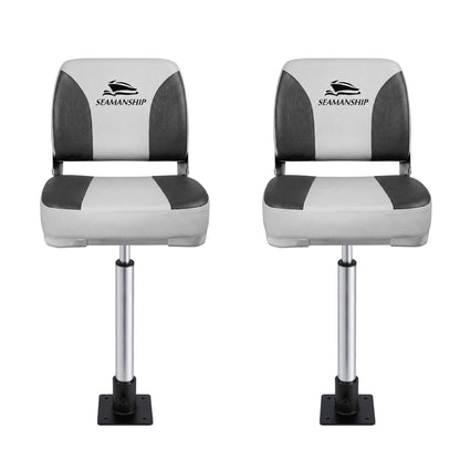 Seamanship 2X Folding Boat Seats with 2X Adjustable Pedestals 55–75cm Marine Swivel Low Back 13cm Padding Charcoal - Image 3