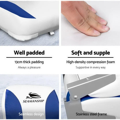 Seamanship 2X Folding Boat Seats Marine Swivel Low Back 13cm Padding White Blue - Image 5