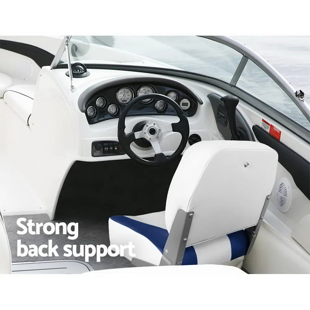 Seamanship 2X Folding Boat Seats Marine Swivel Low Back 13cm Padding White Blue - Image 6