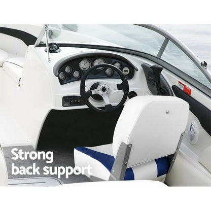 Seamanship 2X Folding Boat Seats Marine Swivel Low Back 13cm Padding White Blue - Image 6