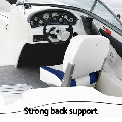 Seamanship 2X Folding Boat Seats with 2X Adjustable Pedestals 34–46cm Marine Swivel Low Back 13cm Padding White Blue - Image 8