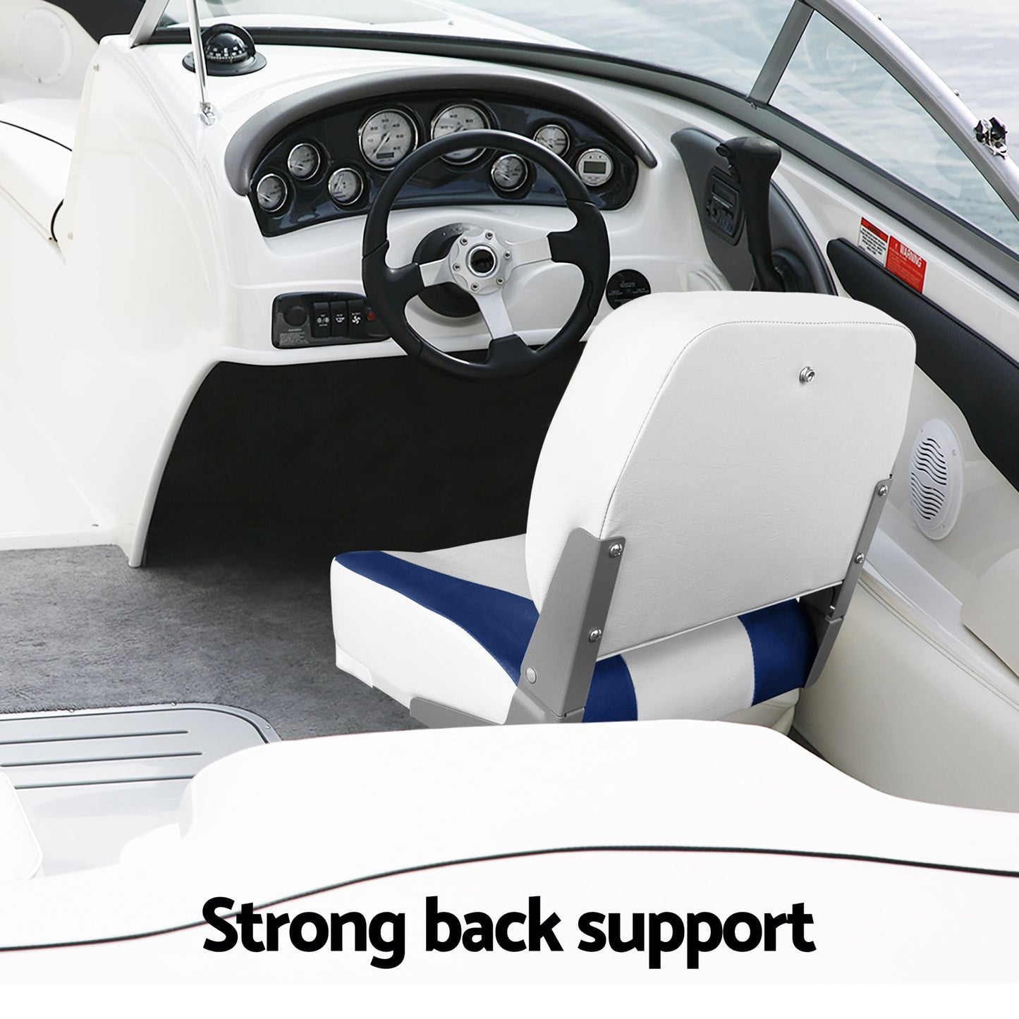 Seamanship 2X Folding Boat Seats with 2X Adjustable Pedestals 55–75cm Marine Swivel Low Back 13cm Padding White Blue - Image 8