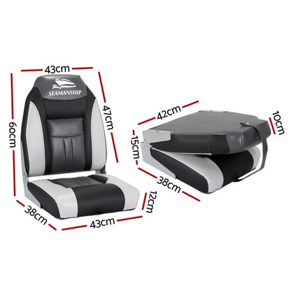 Seamanship 2X Folding Boat Seats Marine Seat Swivel High Back 12cm Padding Black - Image 2