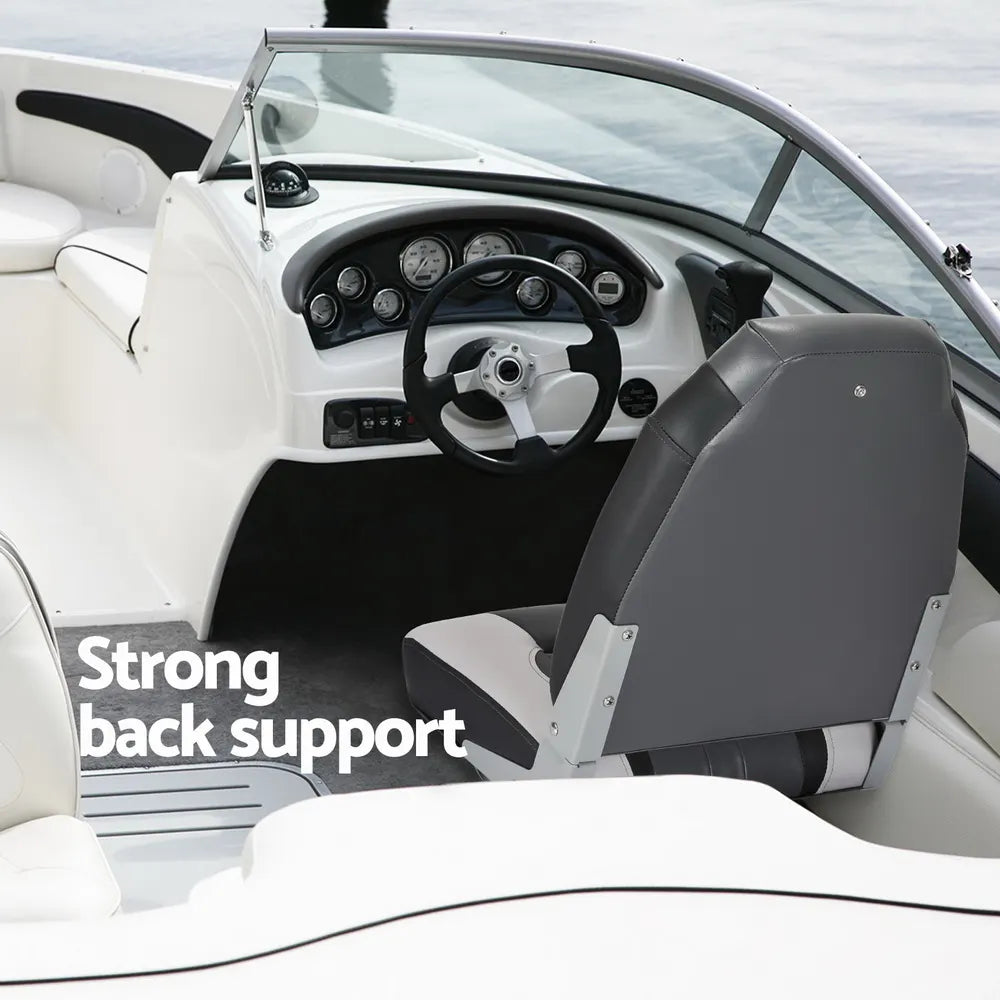 Seamanship 2X Folding Boat Seats Marine Seat Swivel High Back 12cm Padding Black - Image 6