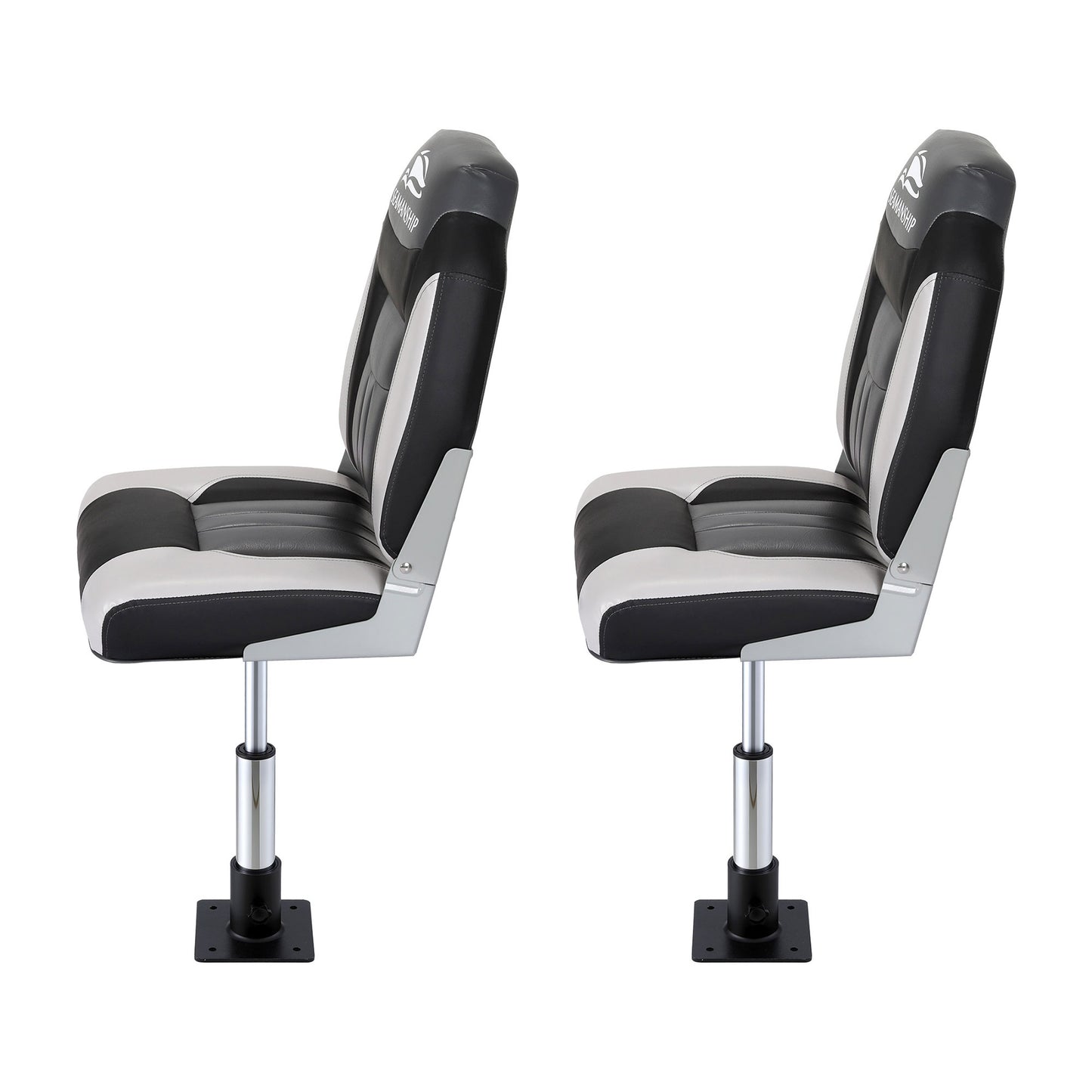Seamanship 2X Folding Boat Seats with 2X Adjustable Pedestals 34–46cm Marine Seat Swivel High Back 12cm Padding Black - Image 3