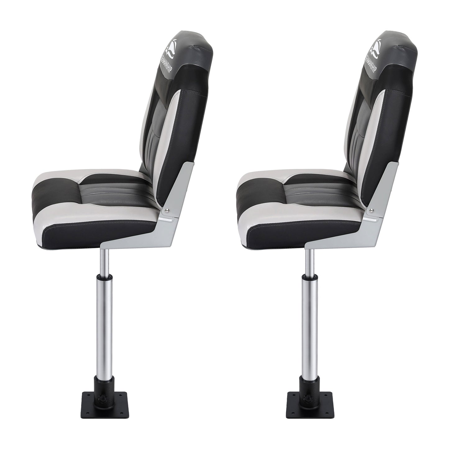 Seamanship 2X Folding Boat Seats with 2X Adjustable Pedestals 55–75cm Marine Seat Swivel High Back 12cm Padding Black - Image 3