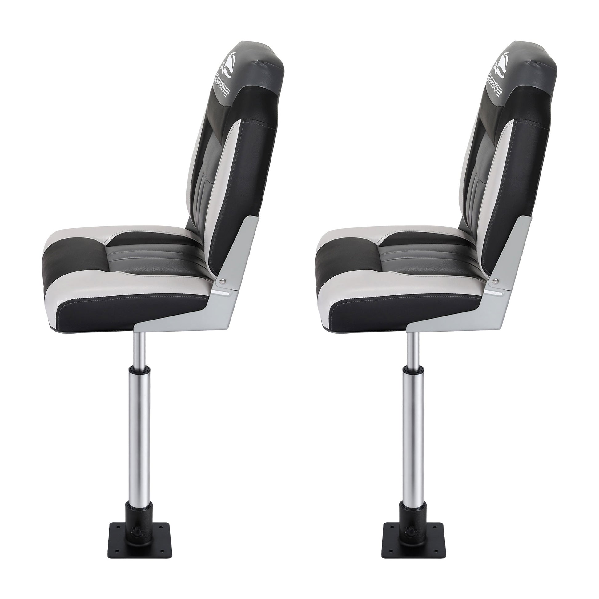 Seamanship 2X Folding Boat Seats with 2X Adjustable Pedestals 55–75cm Marine Seat Swivel High Back 12cm Padding Black - Image 3