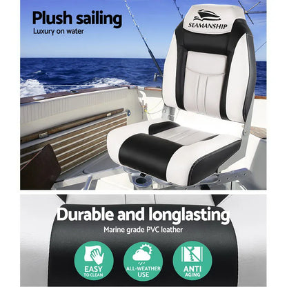 Seamanship 2X Folding Boat Seats Marine Seat Swivel High Back 12cm Padding Grey - Image 4