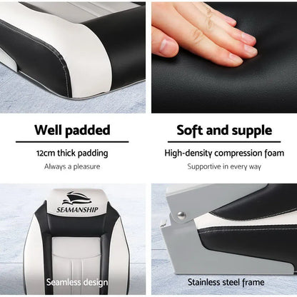 Seamanship 2X Folding Boat Seats Marine Seat Swivel High Back 12cm Padding Grey - Image 5