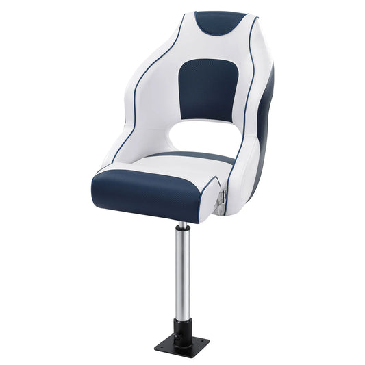 Seamanship Captain Bucket Boat Seats Flip Up Bolster Swivel 15cm Padding with Adjustable Pedestals 55–75cm Blue