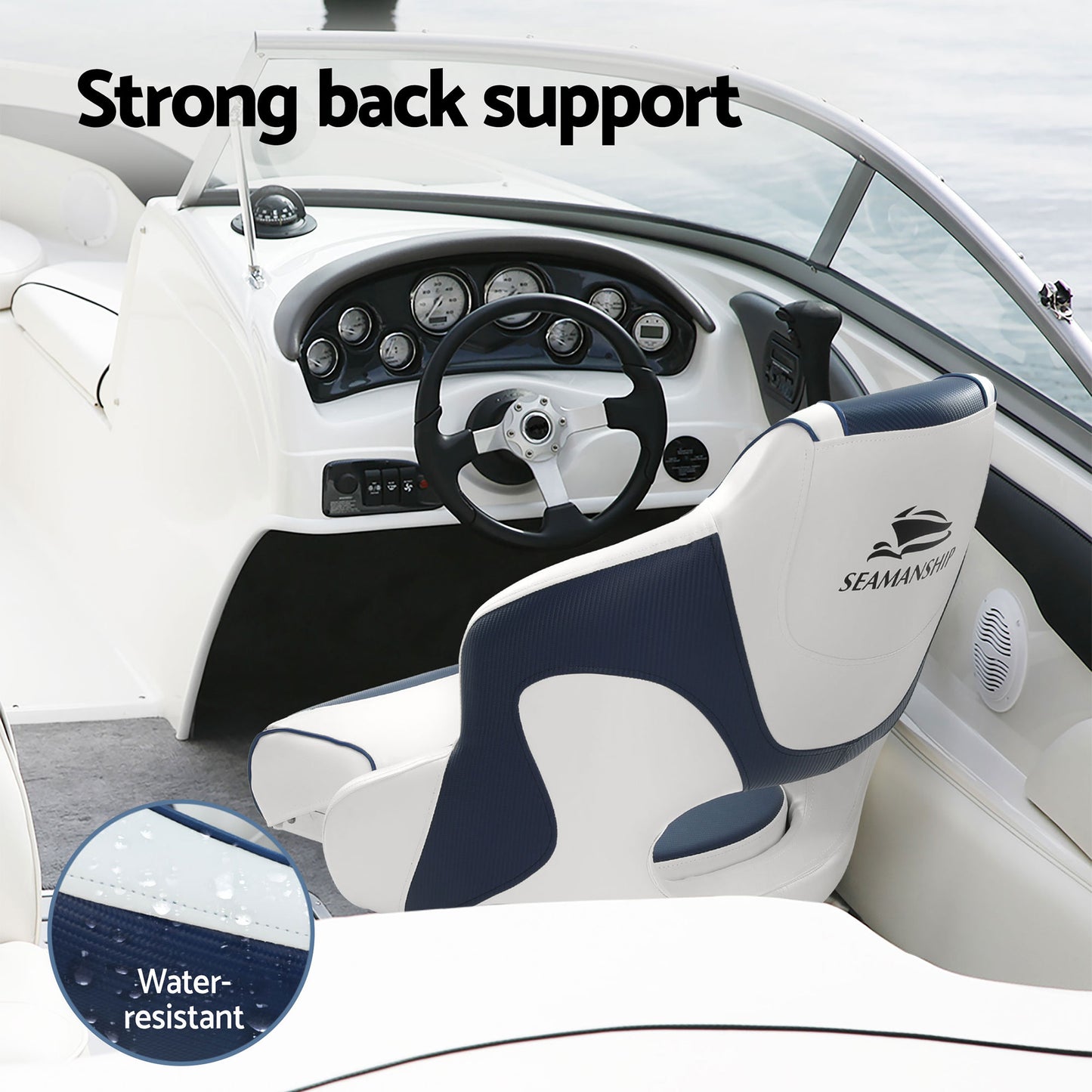 Seamanship Captain Bucket Boat Seats Flip Up Bolster Swivel 15cm Padding with Adjustable Pedestals 55–75cm Blue - Image 7