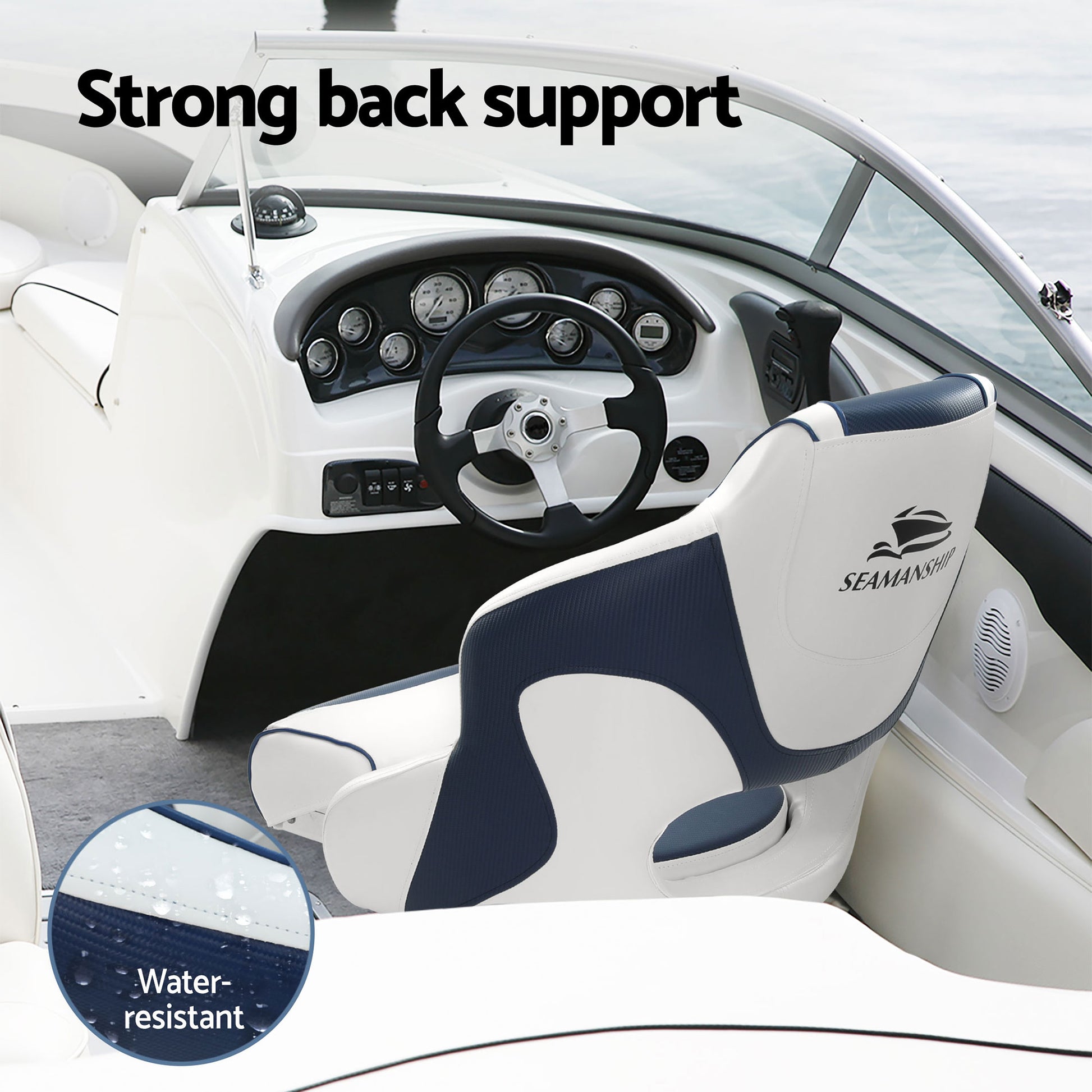 Seamanship Captain Bucket Boat Seats Flip Up Bolster Swivel 15cm Padding with Adjustable Pedestals 55–75cm Blue - Image 7