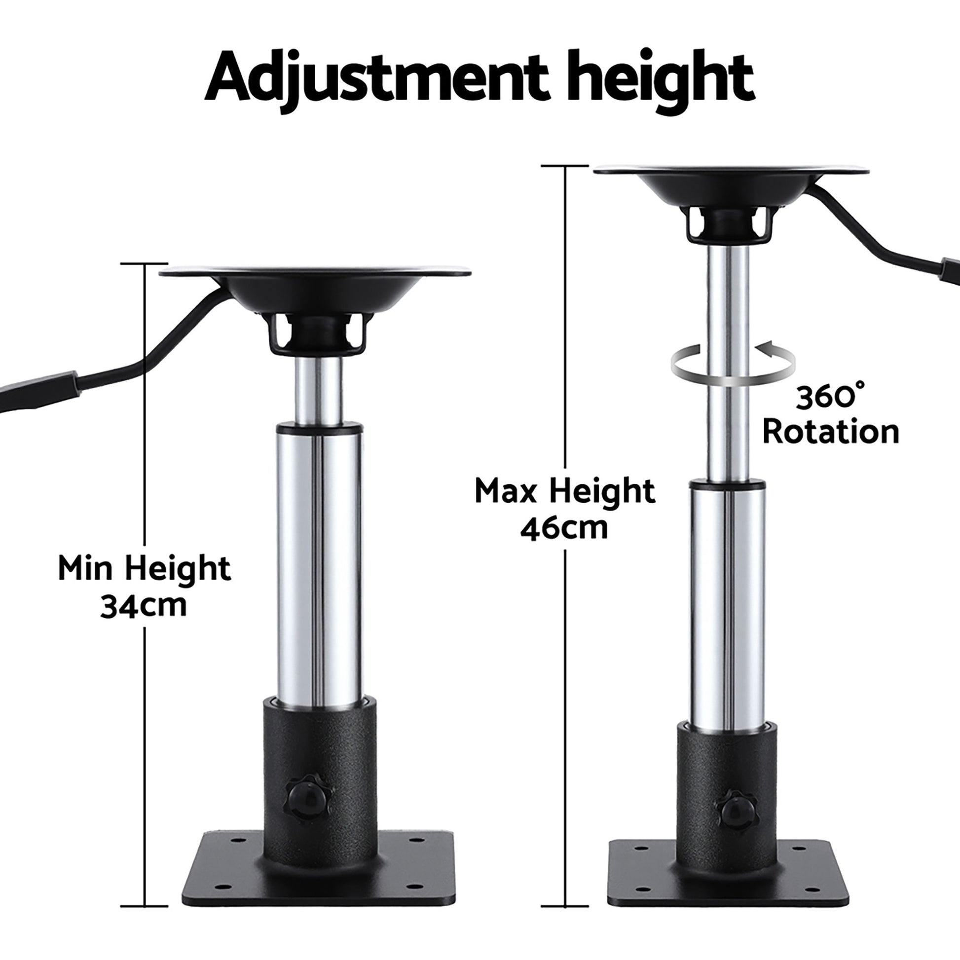 Seamanship Boat Seat Pedestal 34–46cm Adjustable Gas Lift 360 Degrees Swivel 2 Pack - Image 6