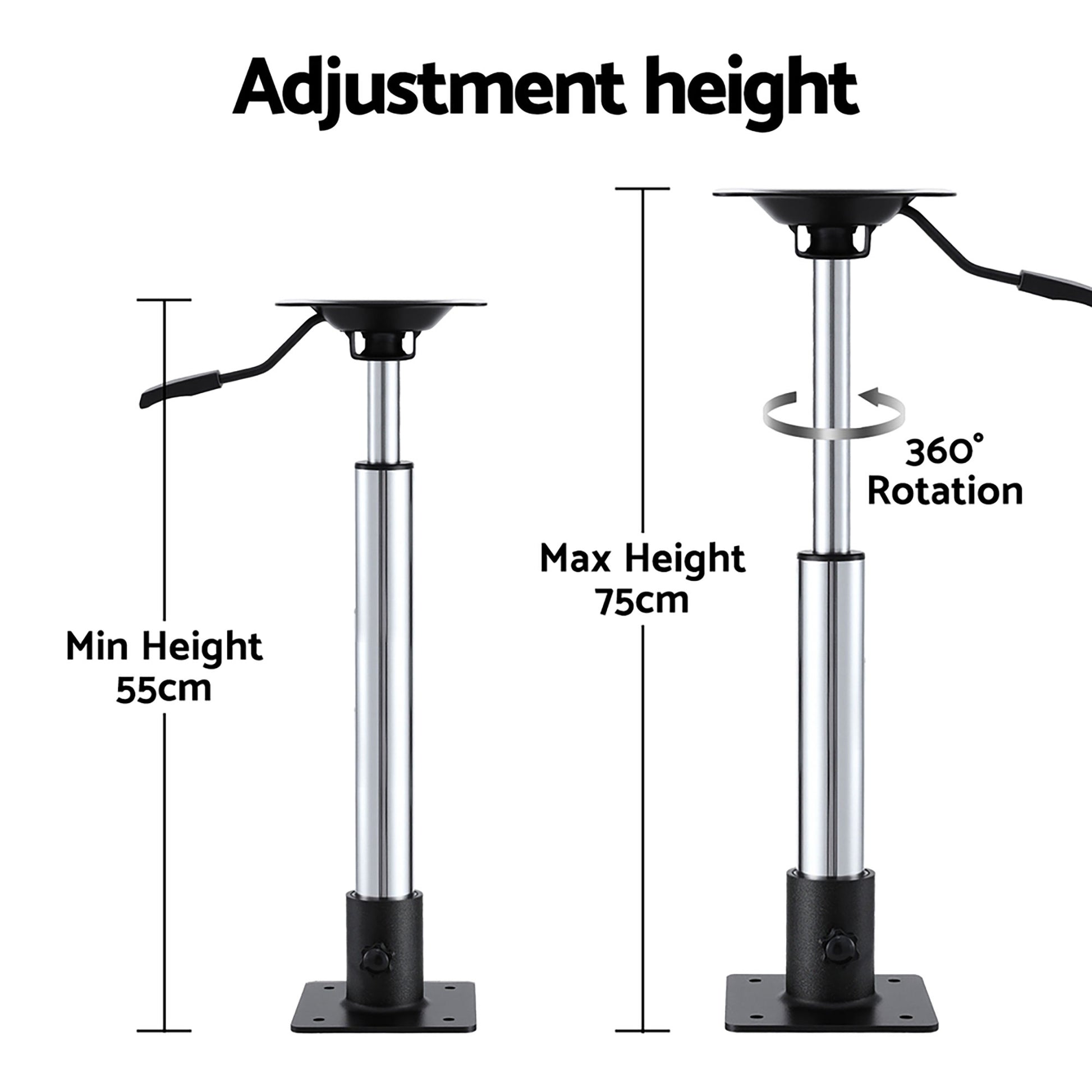 Seamanship Boat Seat Pedestal 55–75cm Adjustable Gas Lift 360 Degrees Swivel 2 Pack - Image 6