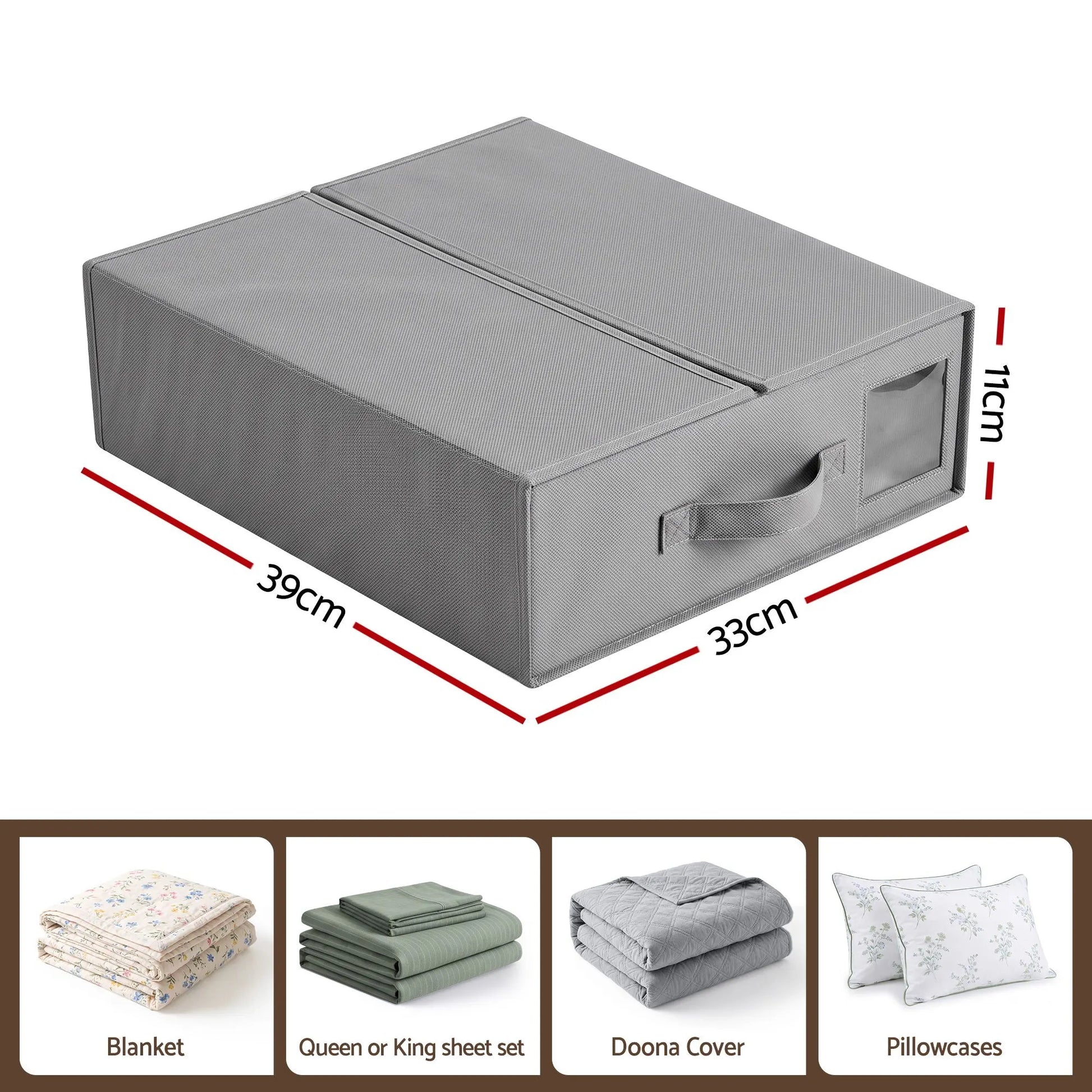 Artiss Bed Sheet Organisers Box Set 4Pcs Storage King Size Bedding Foldable Grey - Image 2