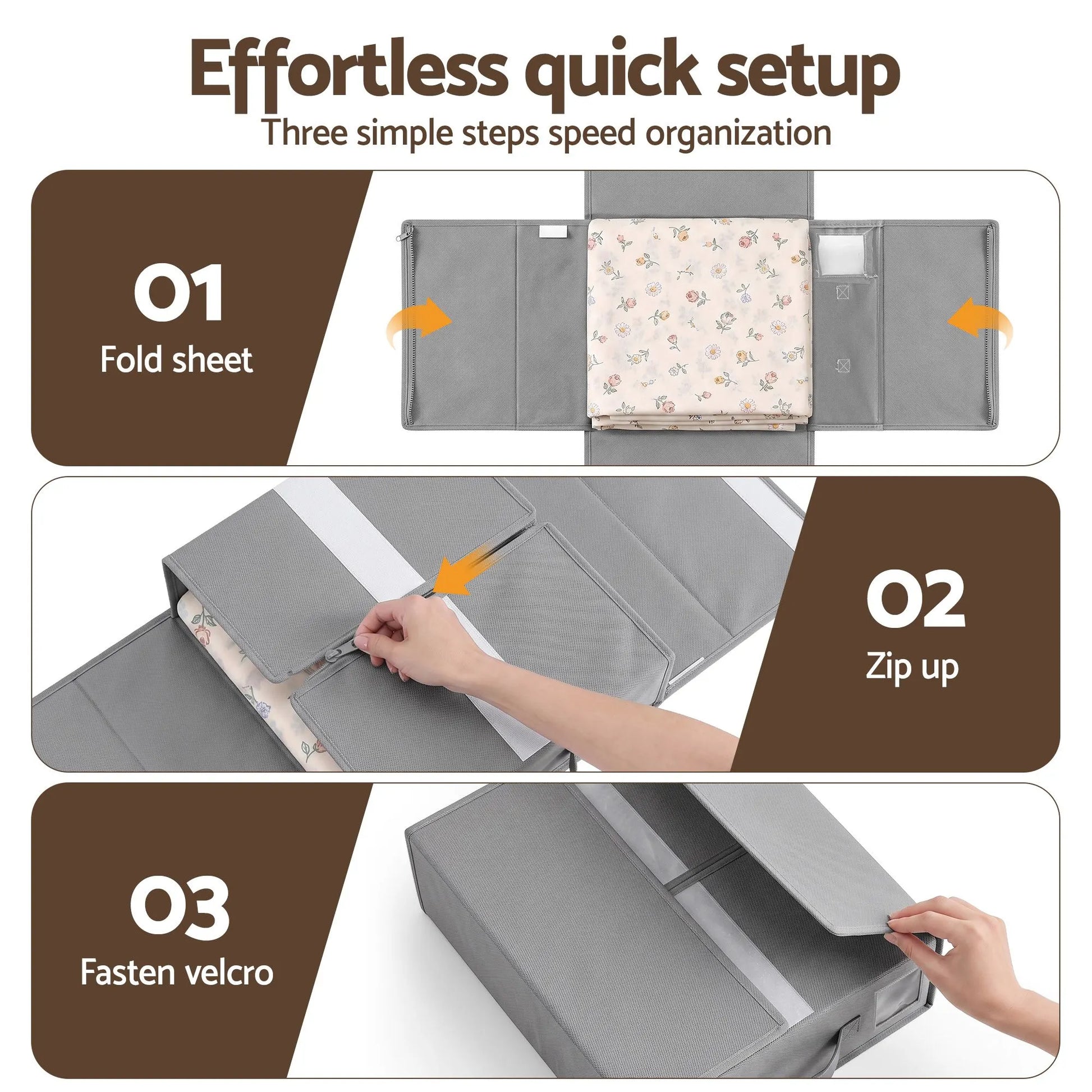 Artiss Bed Sheet Organisers Box Set 4Pcs Storage King Size Bedding Foldable Grey - Image 8