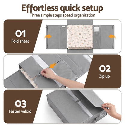 Artiss Bed Sheet Organisers Box Set 4Pcs Storage King Size Bedding Foldable Grey - Image 8