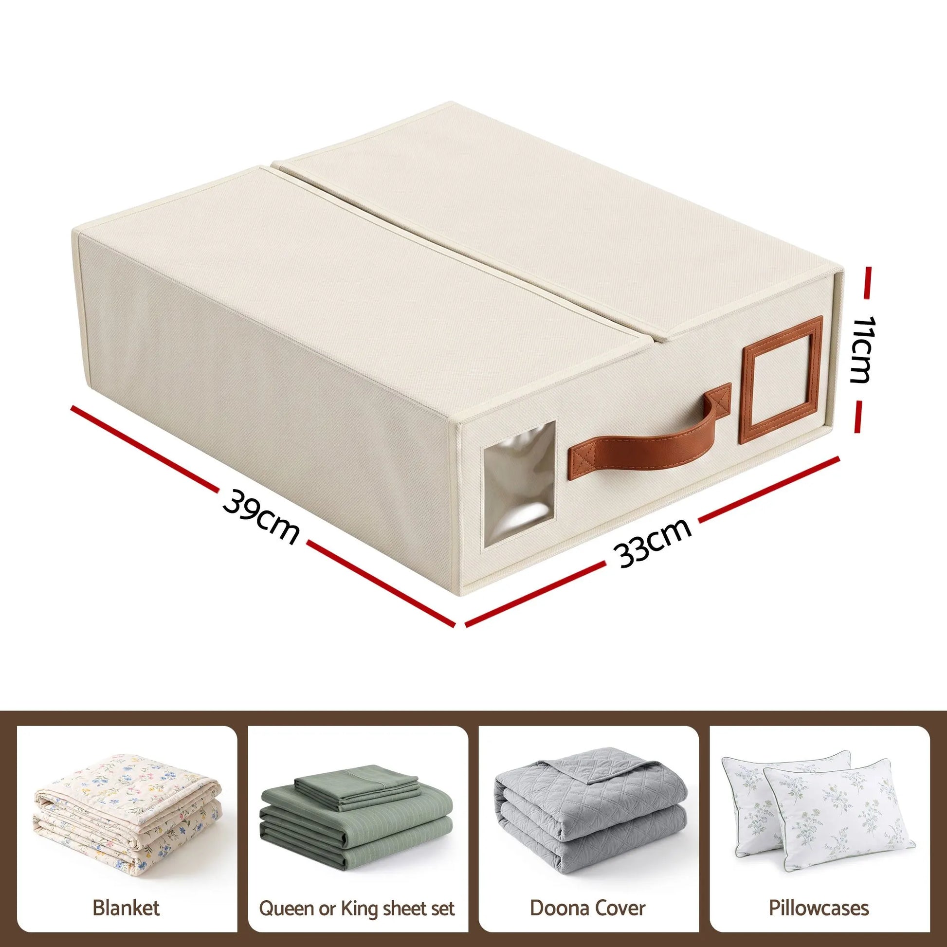 Artiss Bed Sheet Organisers Box 4Pcs Storage King Size Bedding Foldable Beige - Image 2