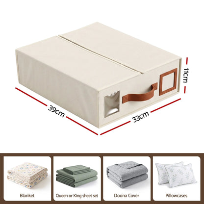 Artiss Bed Sheet Organisers Box 4Pcs Storage King Size Bedding Foldable Beige - Image 2