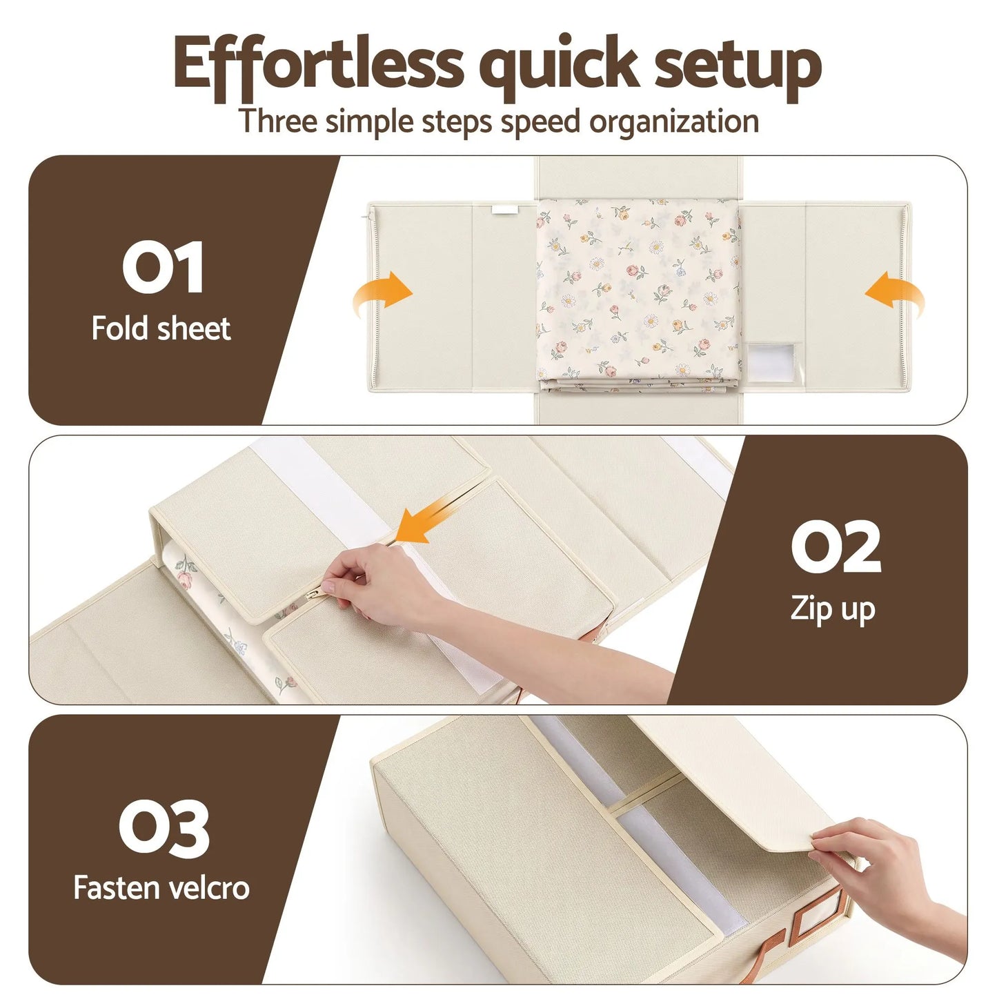 Artiss Bed Sheet Organisers Box 4Pcs Storage King Size Bedding Foldable Beige - Image 8