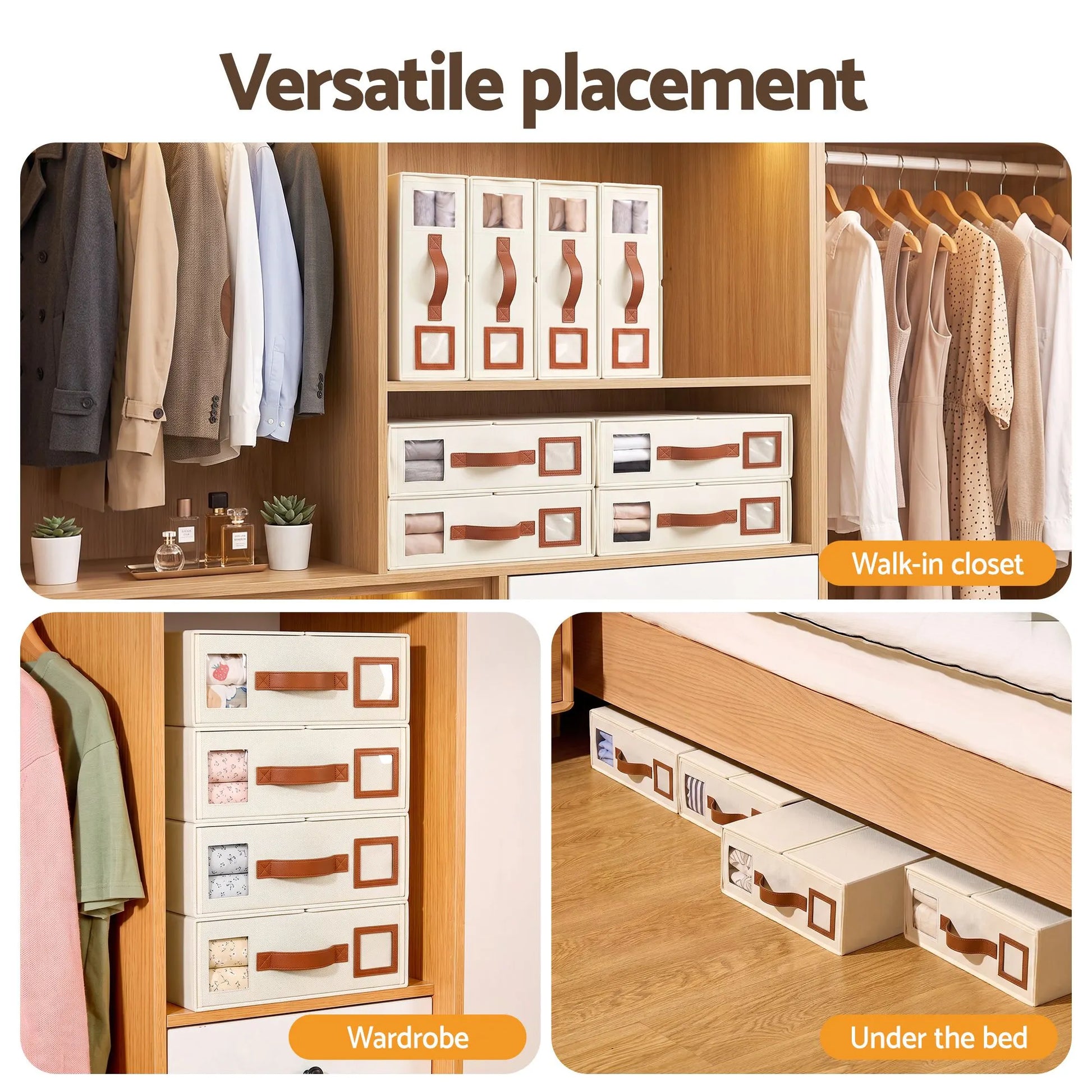 Artiss Bed Sheet Organisers Box 4Pcs Storage King Size Bedding Foldable Beige - Image 9
