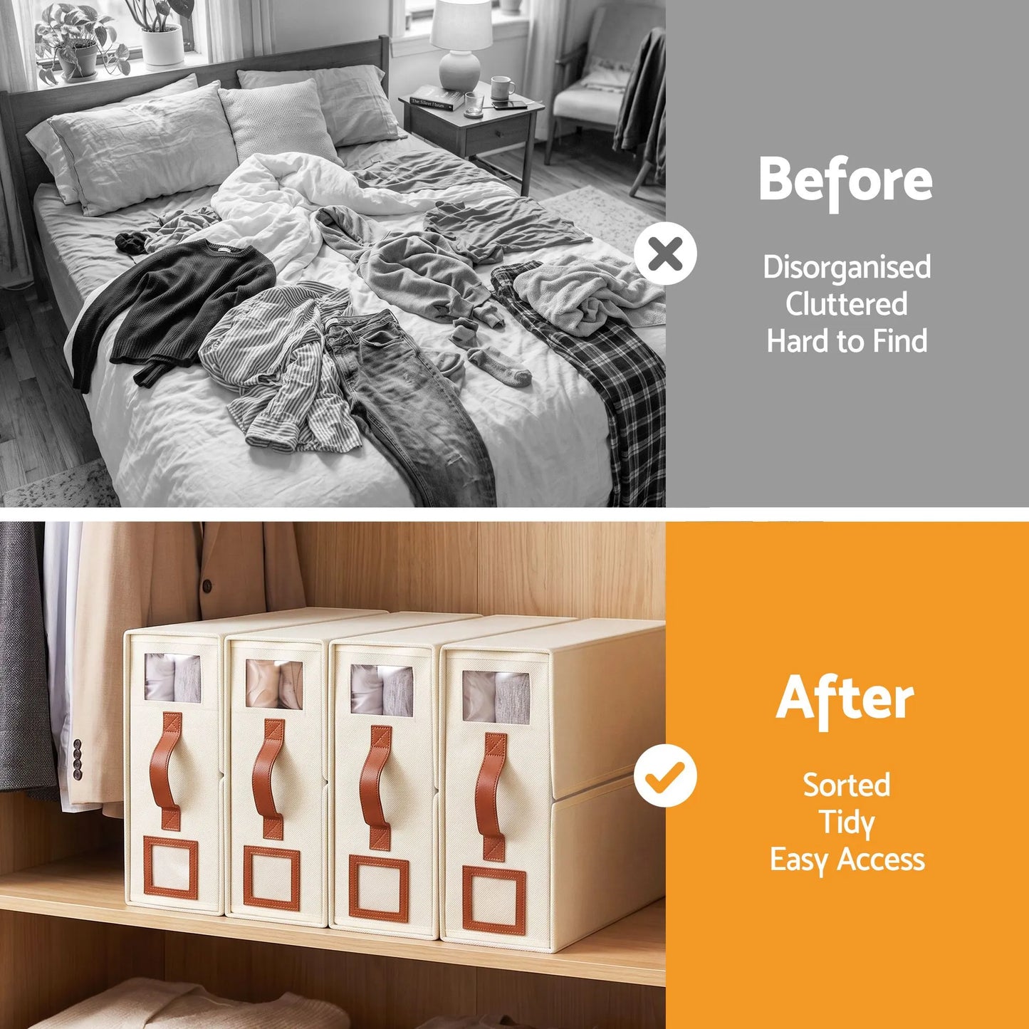 Artiss Bed Sheet Organisers Box 8Pcs Storage King Size Bedding Foldable Beige - Image 4