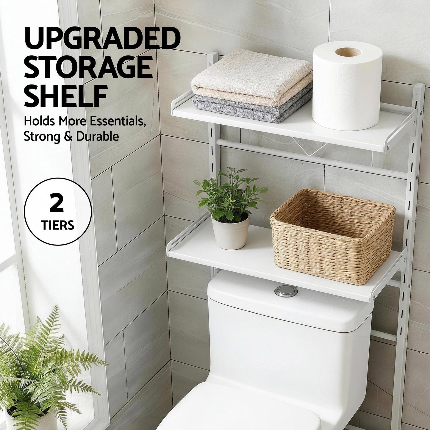 Artiss Over Toilet Bathroom Storage Shelf Rack Over Toilet 2 Tier - Image 6
