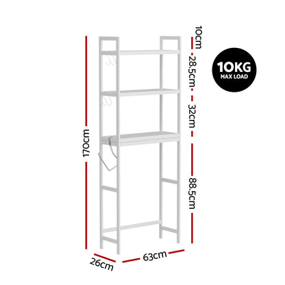 Artiss Over Toilet Storage Bathroom Rack Space Saving 3 Tier Organiser White - Image 3