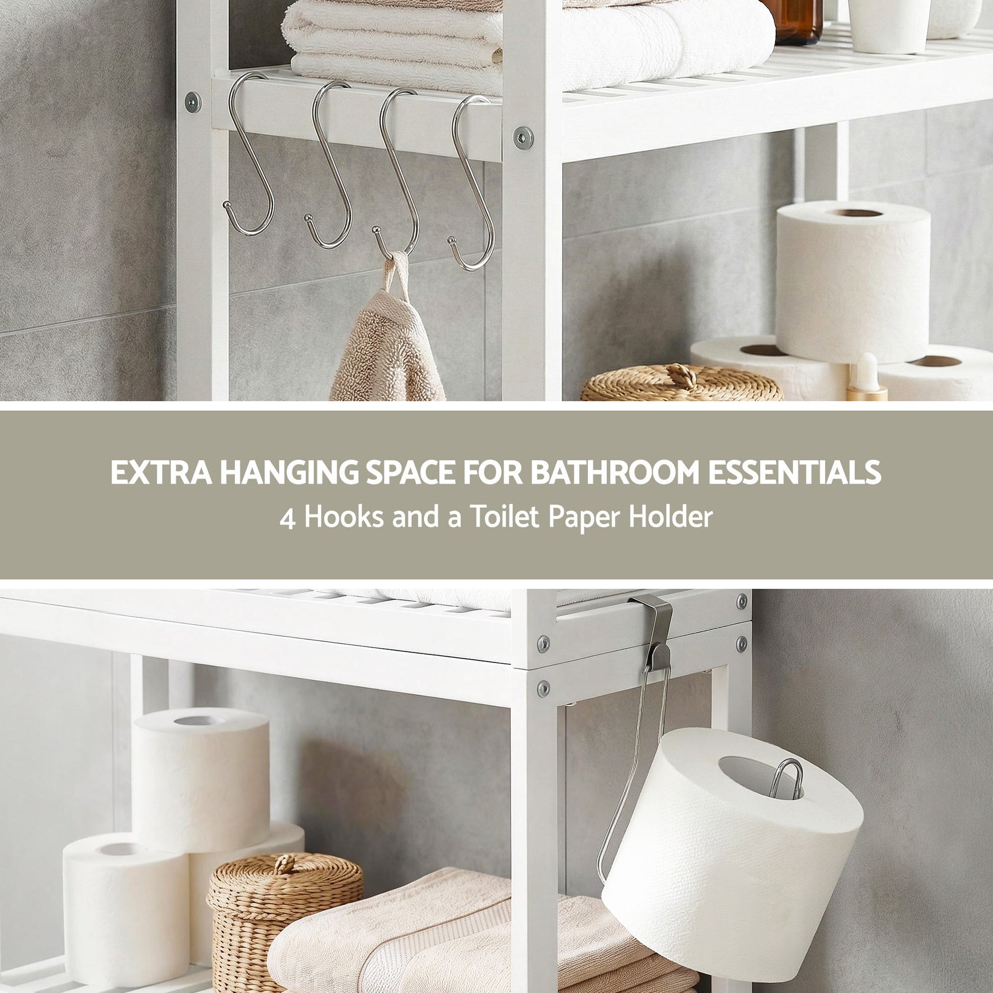 Artiss Over Toilet Storage Bathroom Rack Space Saving 3 Tier Organiser White - Image 7