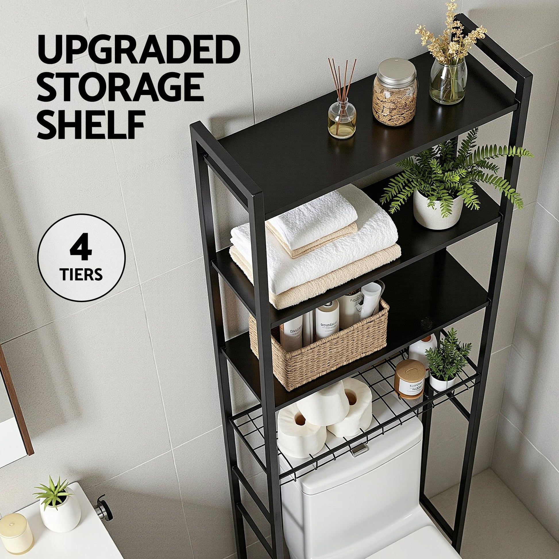 Artiss Over Toilet Bathroom Storage Rack Space Saving 4 Tier Organiser White - Image 6
