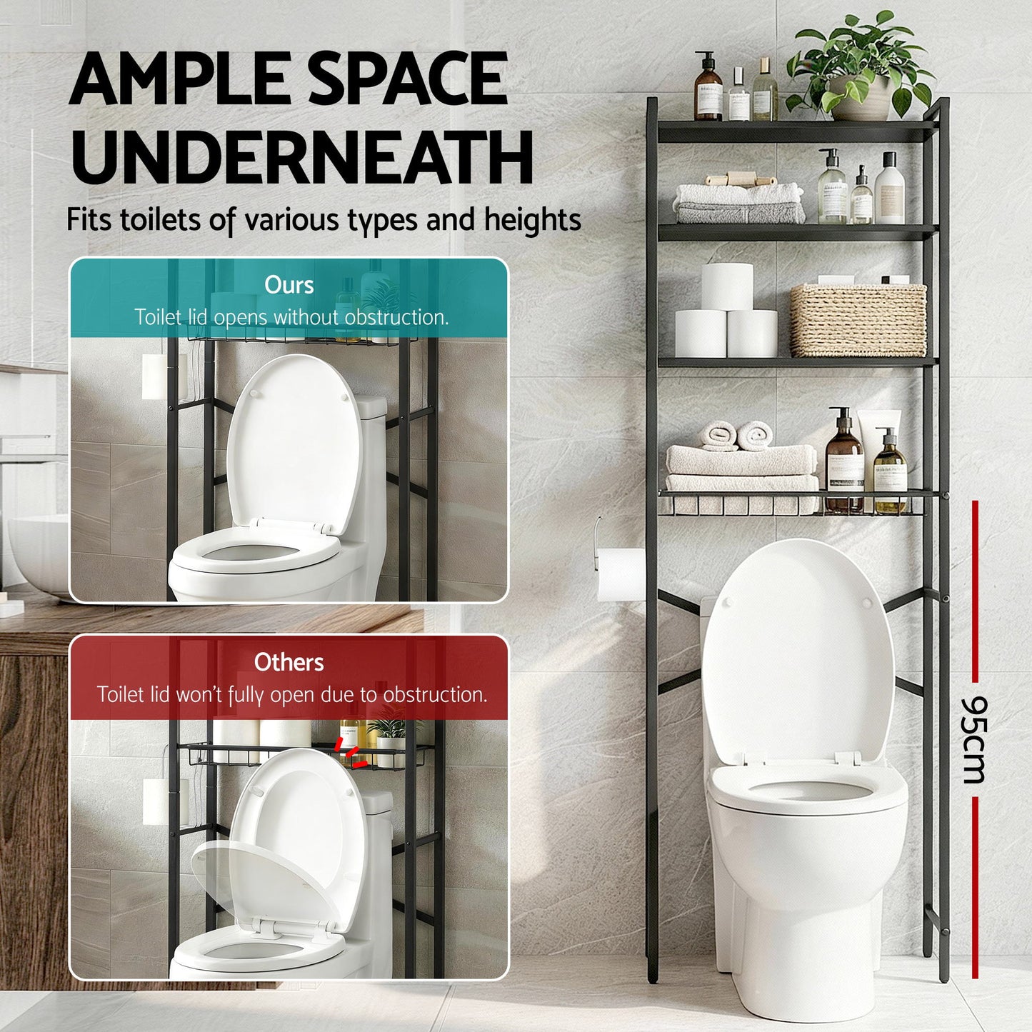 Artiss Over Toilet Bathroom Storage Rack Space Saving 4 Tier Organiser White - Image 8