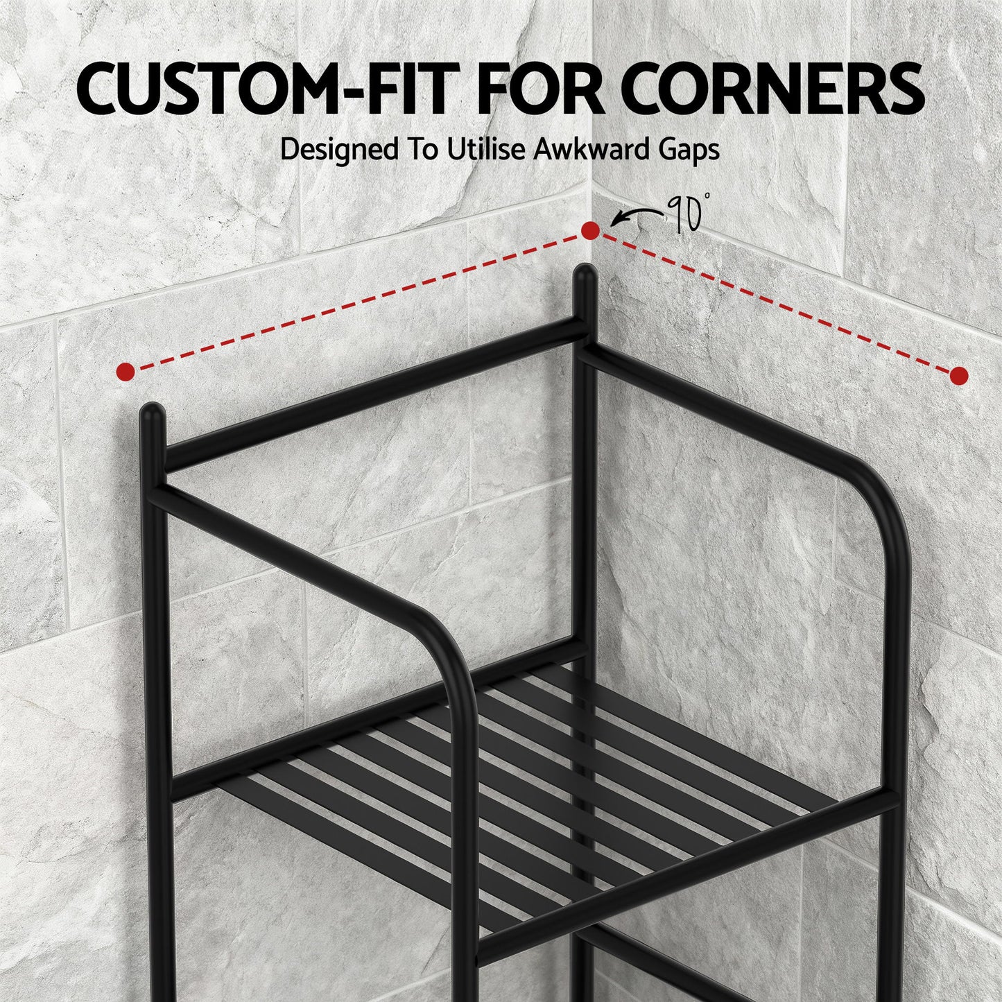 Artiss 5 Tier Floor Standing Corner Shower Caddy Bathroom Organizer Black - Image 6