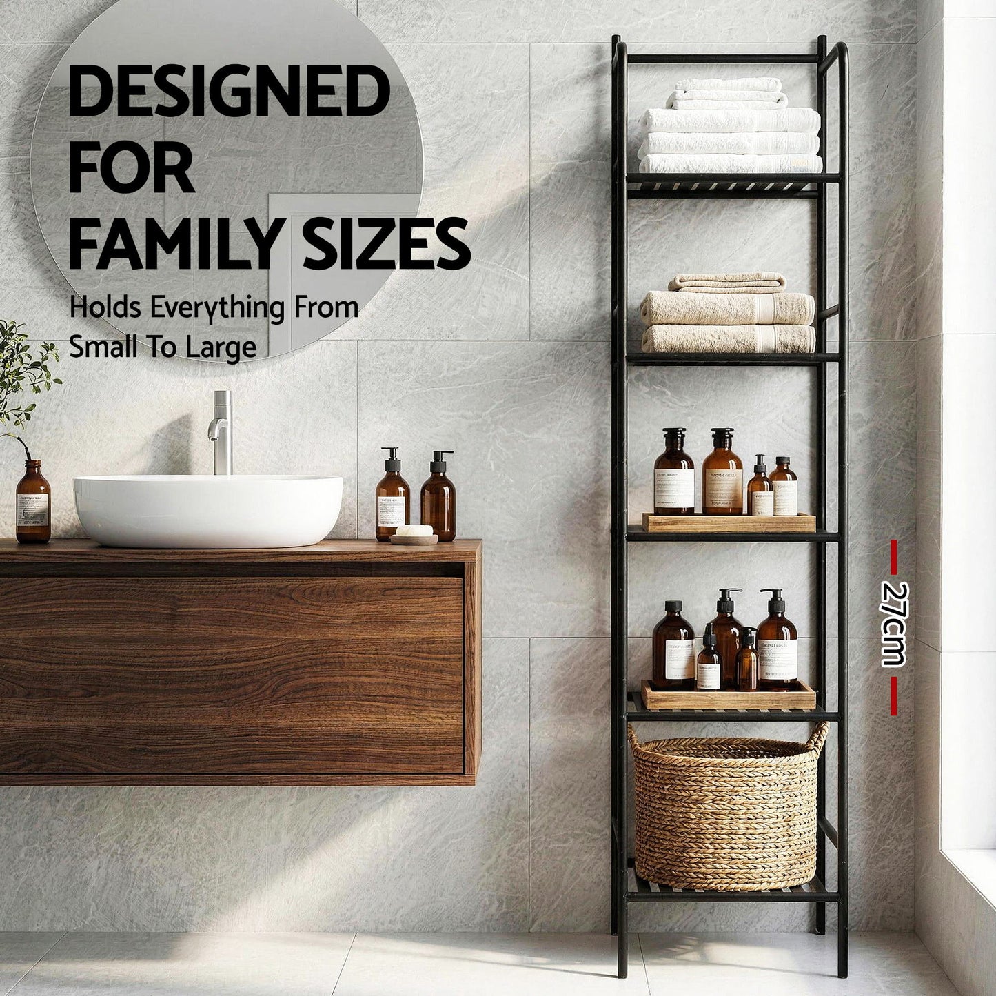 Artiss 5 Tier Floor Standing Corner Shower Caddy Bathroom Organizer Black - Image 7