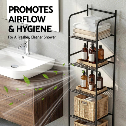 Artiss 5 Tier Floor Standing Corner Shower Caddy Bathroom Organizer Black - Image 8