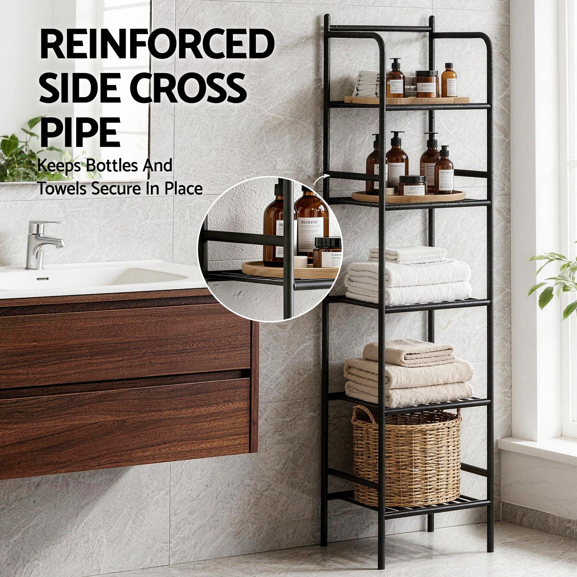 Artiss 5 Tier Floor Standing Corner Shower Caddy Bathroom Organizer Black - Image 9