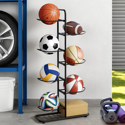 Everfit Ball Storage Rack Sports Equipment Organizer 7-Tier Holder for Garage Gym Black - Image 7