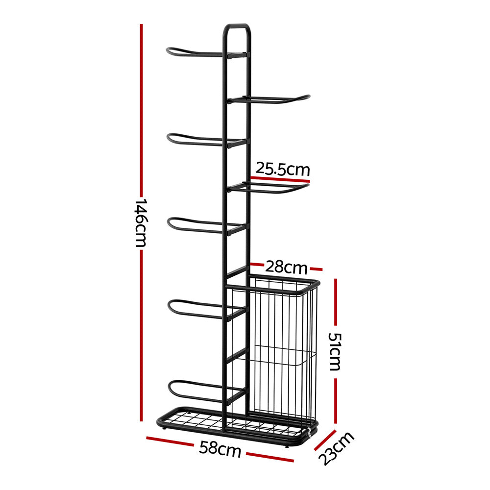 Everfit Ball Storage Rack Sports Equipment Organizer 7-Tier with Basket for Garage Gym Black - Image 2