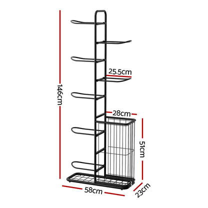 Everfit Ball Storage Rack Sports Equipment Organizer 7-Tier with Basket for Garage Gym Black - Image 2