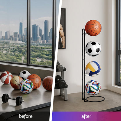 Everfit Ball Storage Rack Sports Equipment Organizer 4-Tier Holder for Garage Gym Black - Image 4