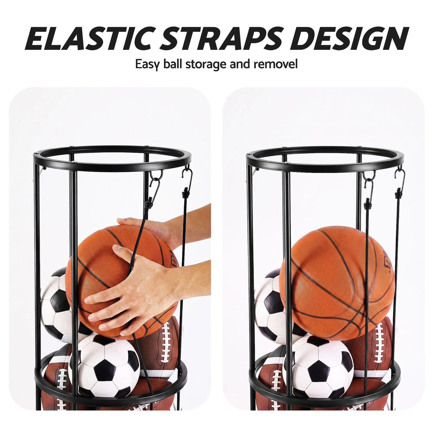 Everfit Vertical Ball Storage Rack with Wheels Sports Equipment Organiser - Image 4