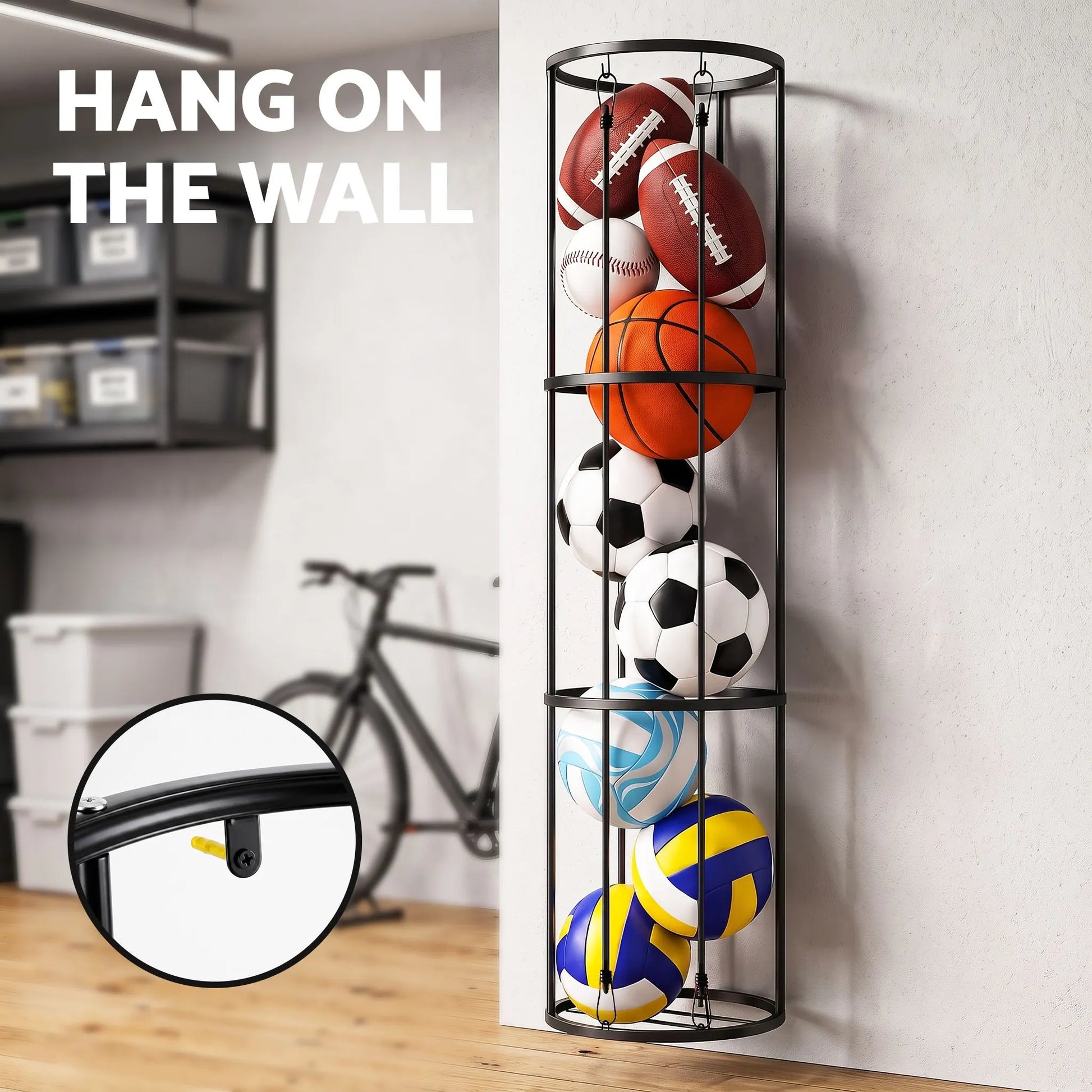 Everfit Vertical Ball Storage Rack with Wheels Sports Equipment Organiser - Image 5