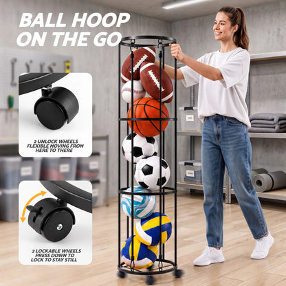 Everfit Vertical Ball Storage Rack with Wheels Sports Equipment Organiser - Image 6