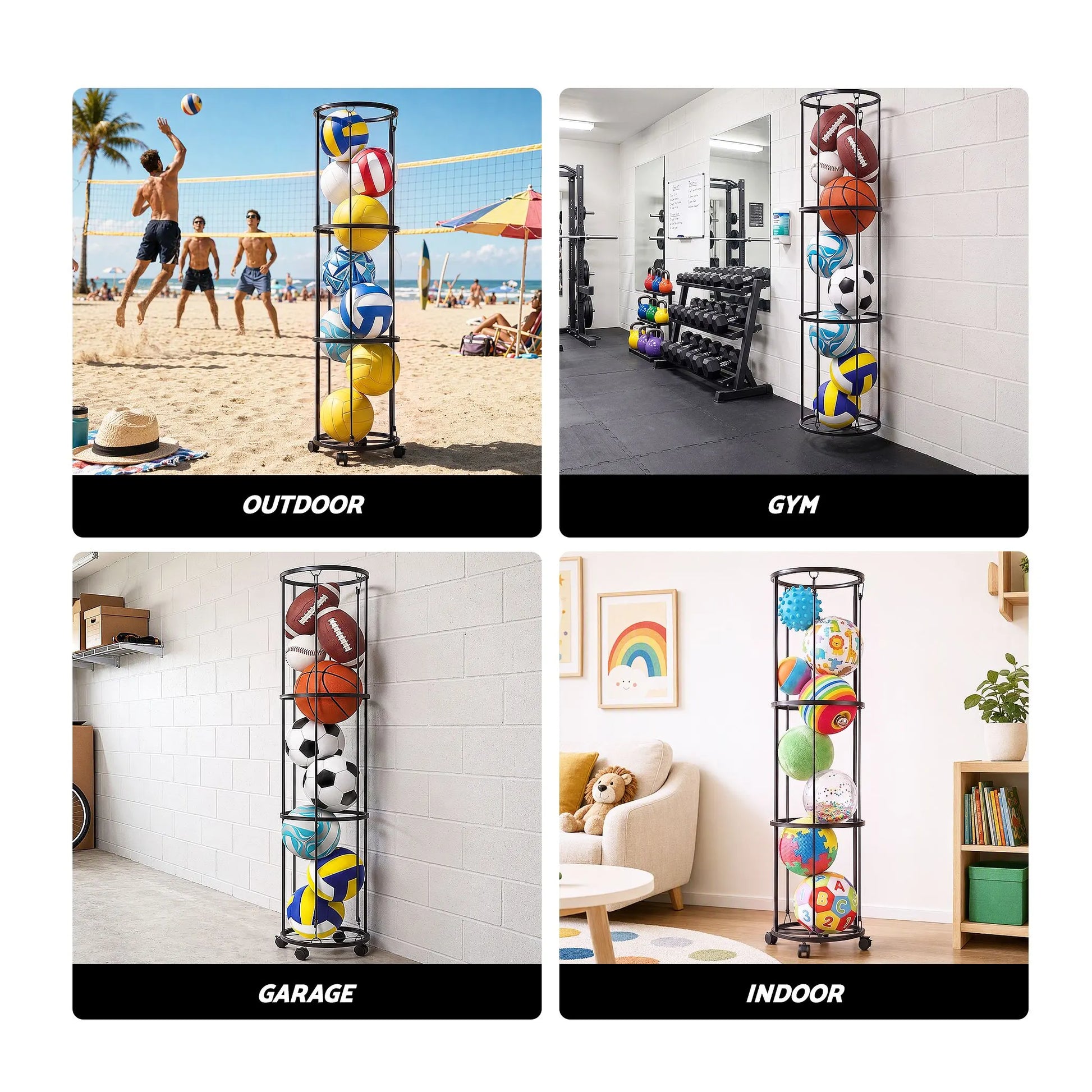 Everfit Vertical Ball Storage Rack with Wheels Sports Equipment Organiser - Image 7