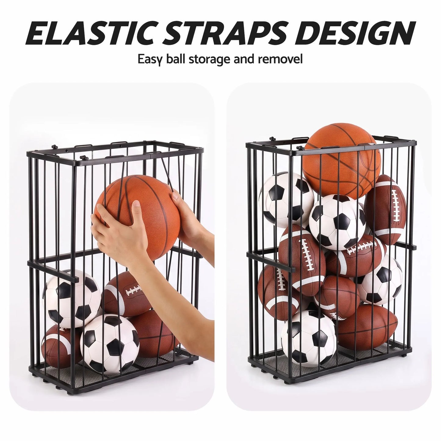 Everfit Ball Storage Rack Elastic Rope Ball Rack Wall Mounted & Floor Organizer - Image 4
