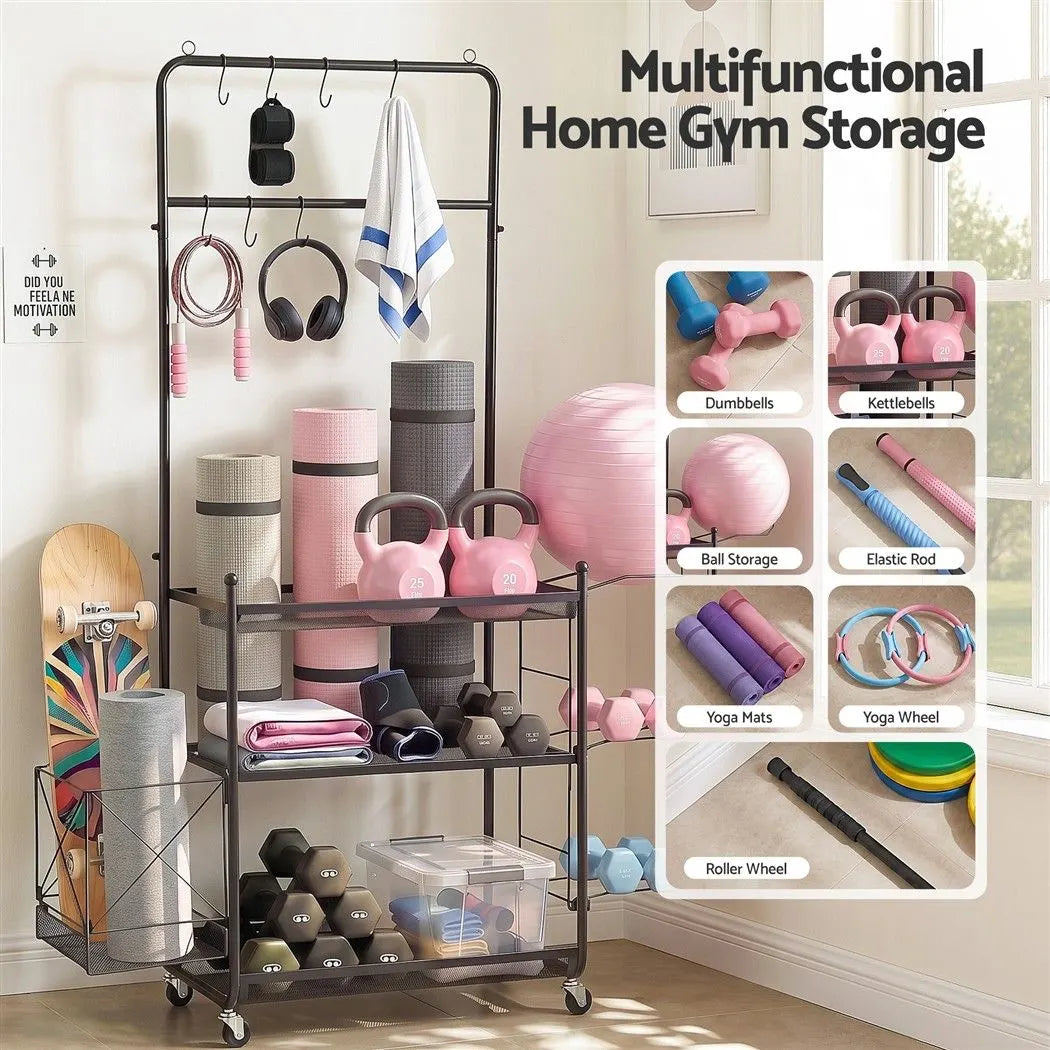 Everfit Yoga Mat Ball Storage Cart Multifunction Equipment Organizer Rack 145cm - Image 4