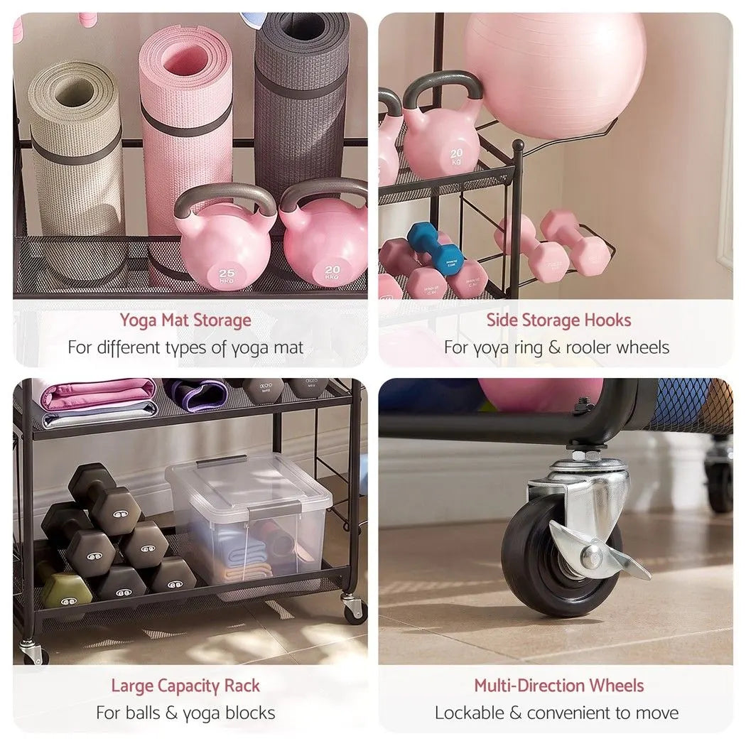Everfit Yoga Mat Ball Storage Cart Multifunction Equipment Organizer Rack 145cm - Image 5