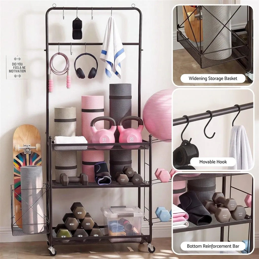 Everfit Yoga Mat Ball Storage Cart Multifunction Equipment Organizer Rack 145cm - Image 6